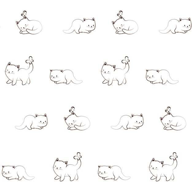 Vector seamless pattern of cute cat character