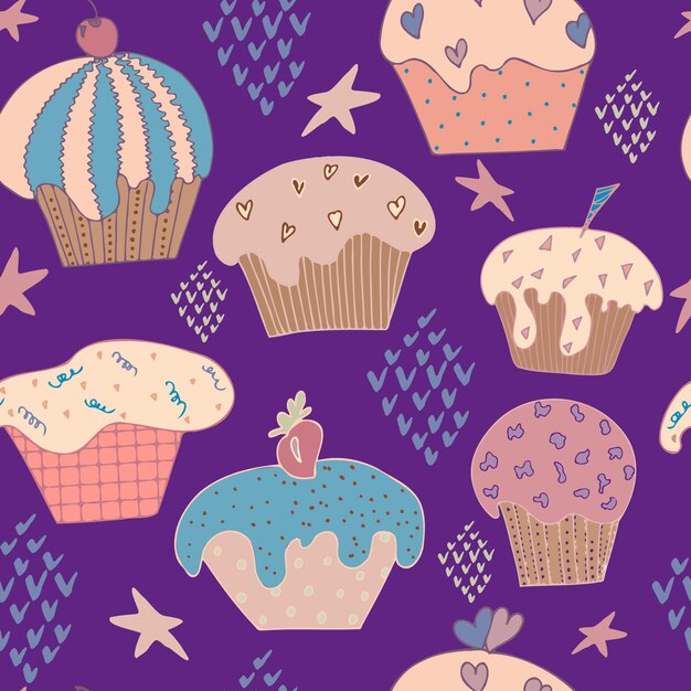 Vector seamless pattern cute cupcakes