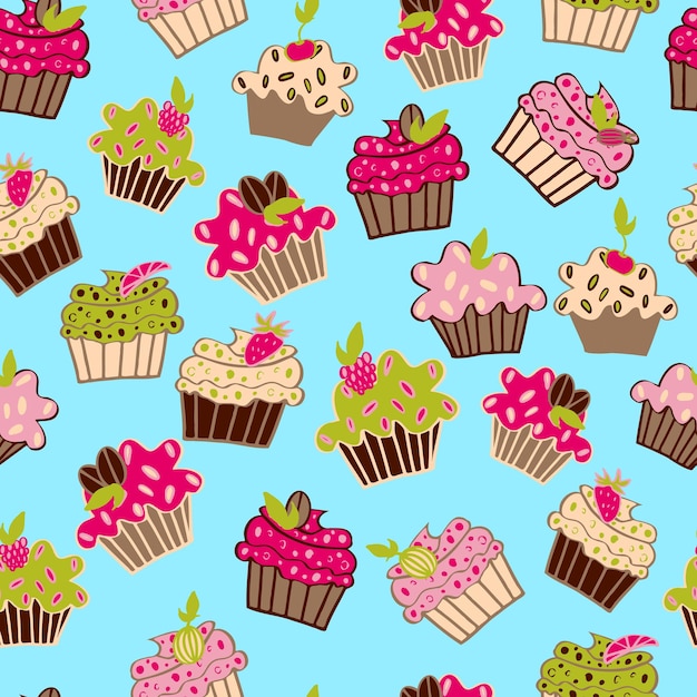 Vector seamless pattern cute cupcakes