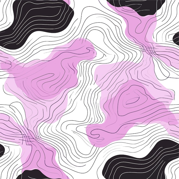 ベクター・シームレス・パターン デザイン・テクスチャー 黒と白のパターン ピンクと黒の巻き