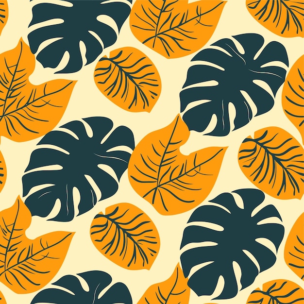 Vector vector seamless pattern design texture yellow leaves and leaves with a green background