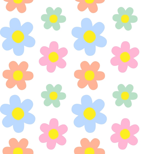 Vector seamless pattern of different groovy flower