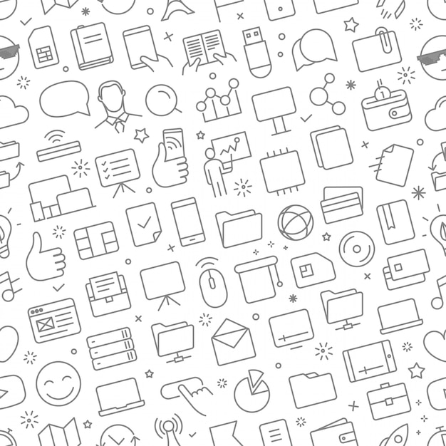 Vector seamless pattern of different web icons set