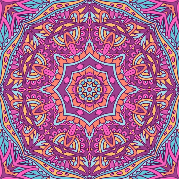 Mandala di arte del doodle del modello senza cuciture di vettore design etnico con ornamento colorato