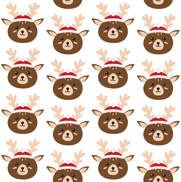 Vector seamless pattern of doodle deer face