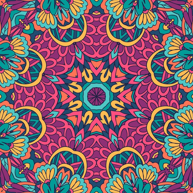 Mandala di arte boho etnica di vettore senza cuciture. doodle design con ornamento colorato.