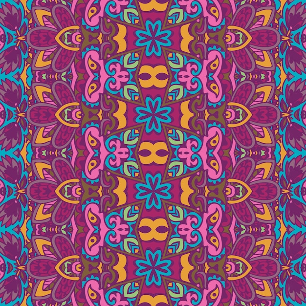 Vector seamless pattern ethnic tribal floral psychedelic colorful fabric print