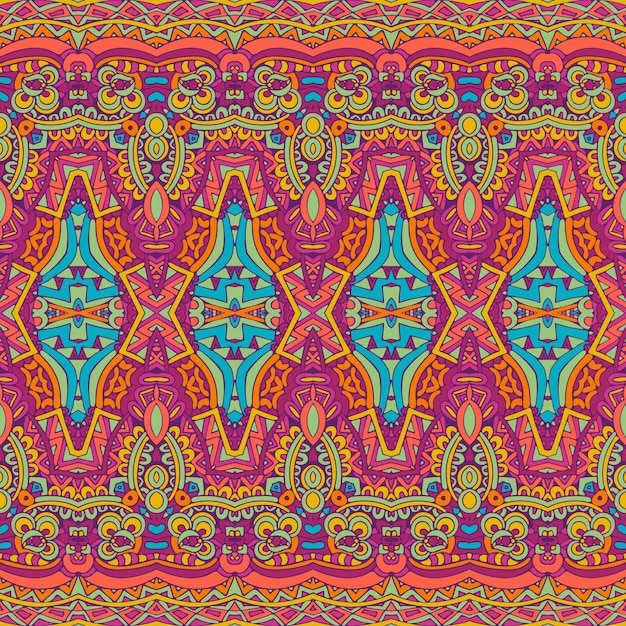 Vector seamless pattern ethnic tribal geometric psychedelic colorful print