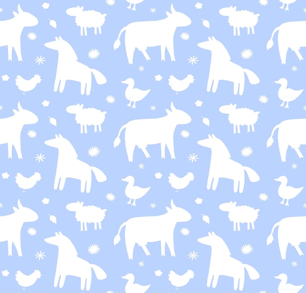 Vector seamless pattern of farm animals silhouette