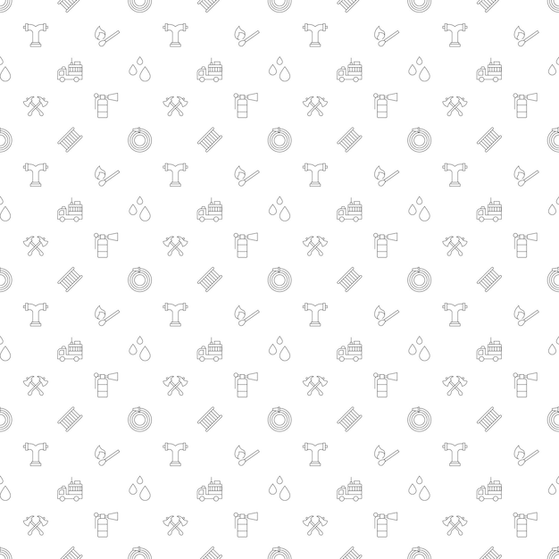 Vector seamless pattern of firefighting production is made of line icons