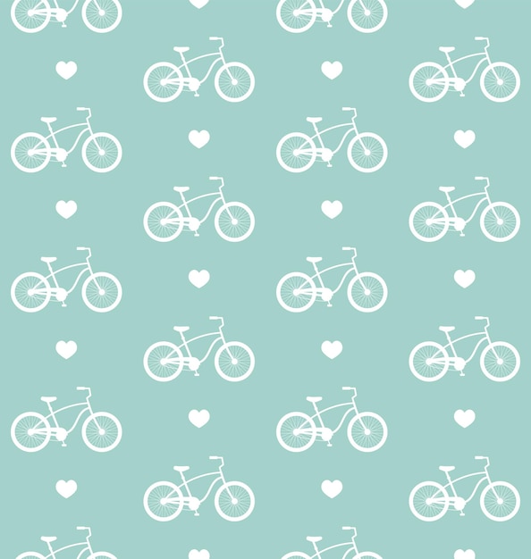 Vector seamless pattern of flat bicycle and heart