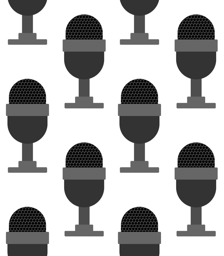 Vector vector seamless pattern of flat cartoon microphone