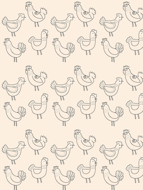 Vector il modello senza cuciture dell'illustrazione piana del disegno della mano della gallina del pollo