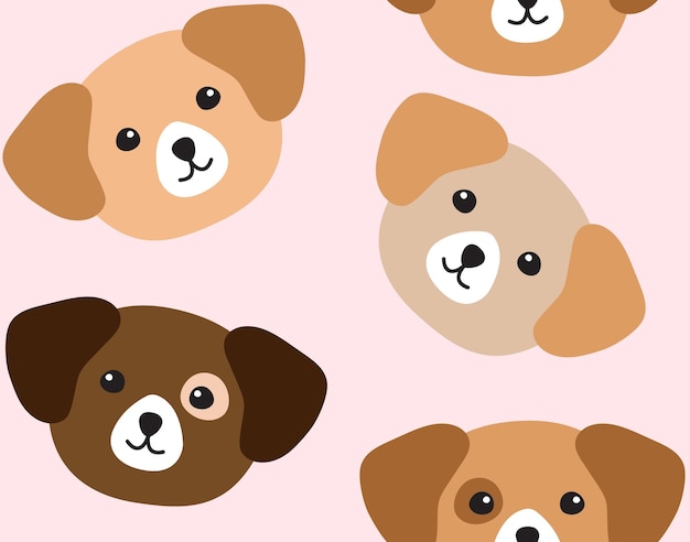 Vector seamless pattern of flat colored dog face