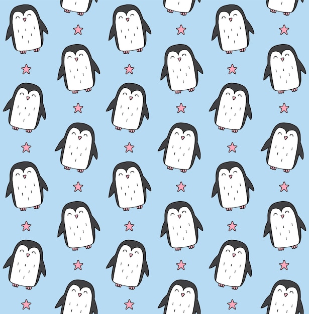 Vector seamless pattern of flat penguin