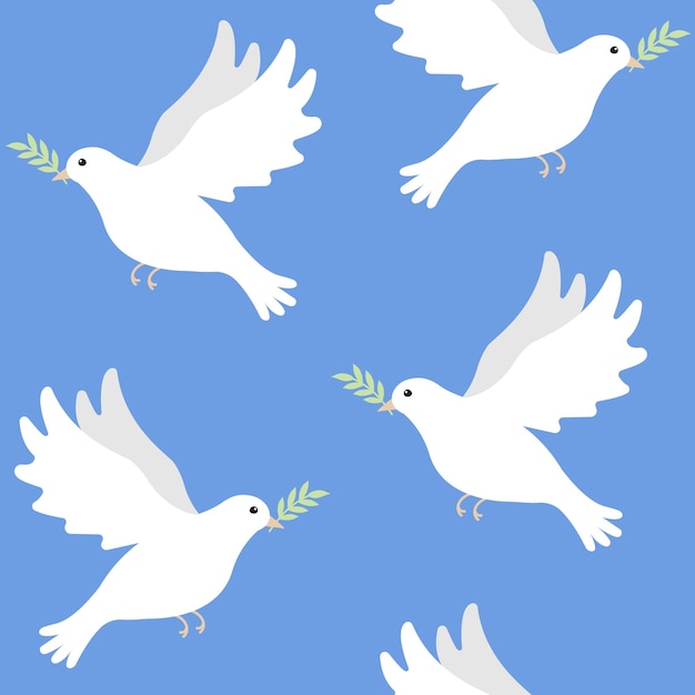 Vector seamless pattern of flat pigeon of peace