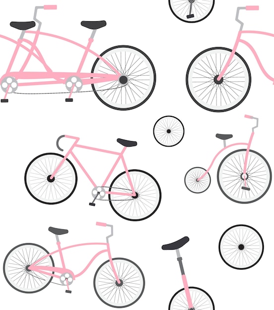 Vector seamless pattern of flat pink bicycle