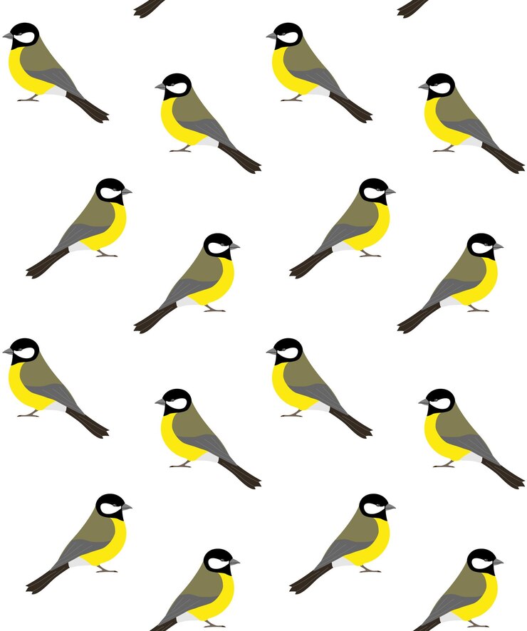 Vector vector seamless pattern of flat tit bird