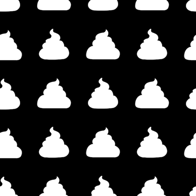 Vector Seamless Pattern of Flat White Shit Icons on Black Background