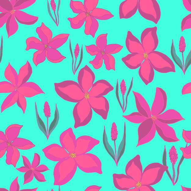 꽃 봉오리와 잎이 있는 라벤더 잔가지의 벡터 원활한 패턴 직물 섬유 벽지 종이 초대장 카드 배경에 대한 식물 그림