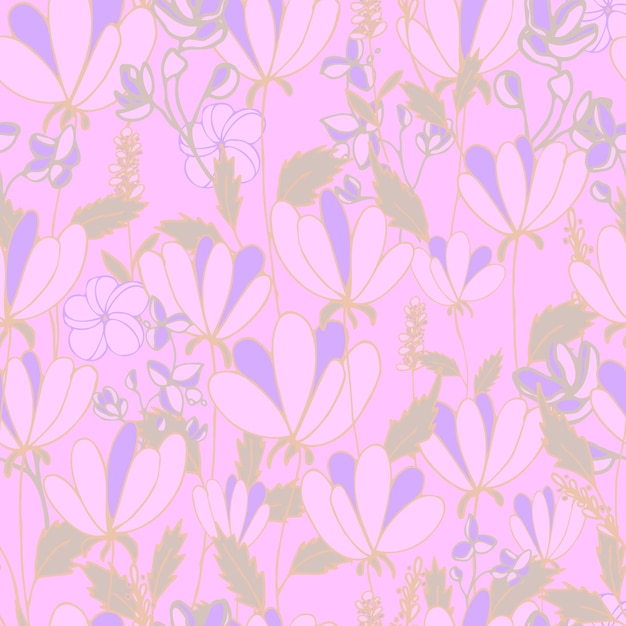 Vector seamless pattern flowers on background