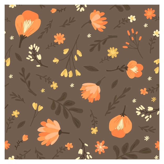 Vector seamless pattern of flowers and leaves simple modern illustration for trendy fabrics wallpapers wrapping paper linens