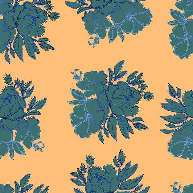 Векторные бесшовные цветы с листьями Ботаническая иллюстрация для обоев, текстильной ткани, одежды, бумажных открыток