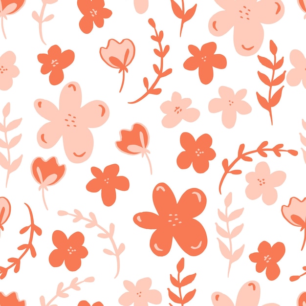 Векторные бесшовные цветы с листьями Ботаническая иллюстрация для обоев, текстильной ткани, одежды, бумажных открыток