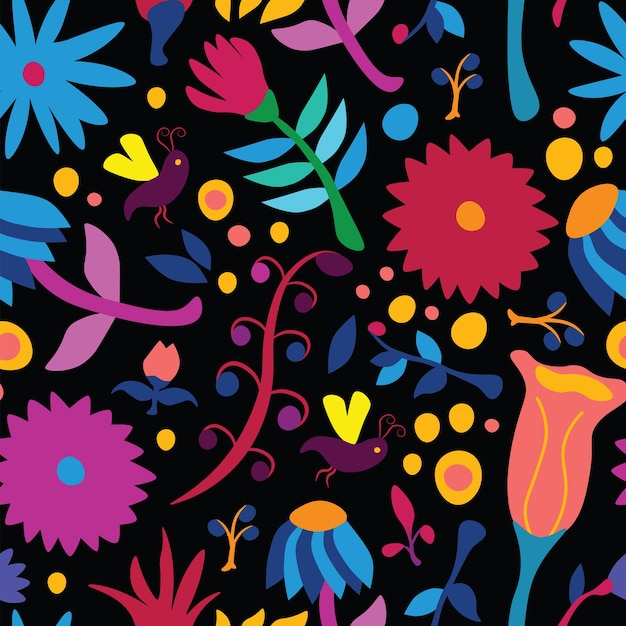 vector seamless pattern in folklore style inspired by traditional mexican otomi embroidery