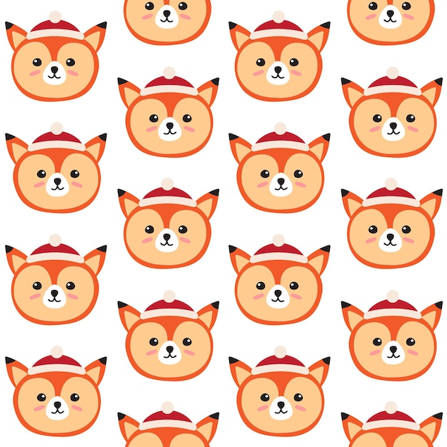 Vector seamless pattern of fox face in hat