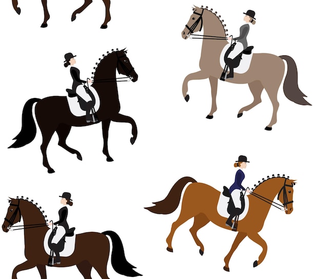 Vector seamless pattern of girl dressage horse