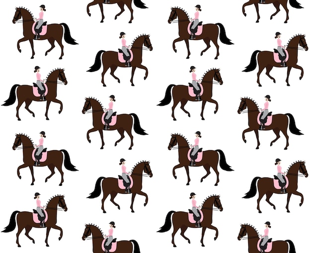 Vector seamless pattern of girl dressage horse