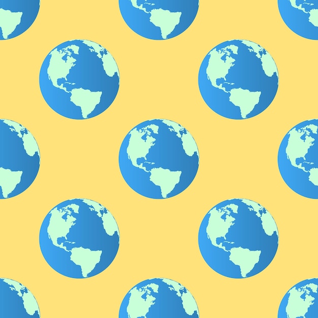 Vector Seamless Pattern Globe earth on yellow background Flat design Vector Illustration