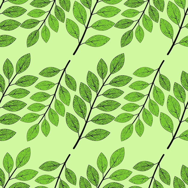 Vector seamless pattern of green leaves. green foliage with a beautiful ornament.