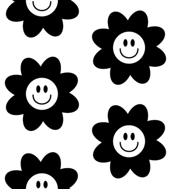 Vector seamless pattern of groovy cartoon flower