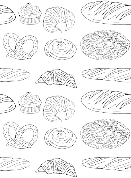 Vector seamless pattern of hand drawn bakery