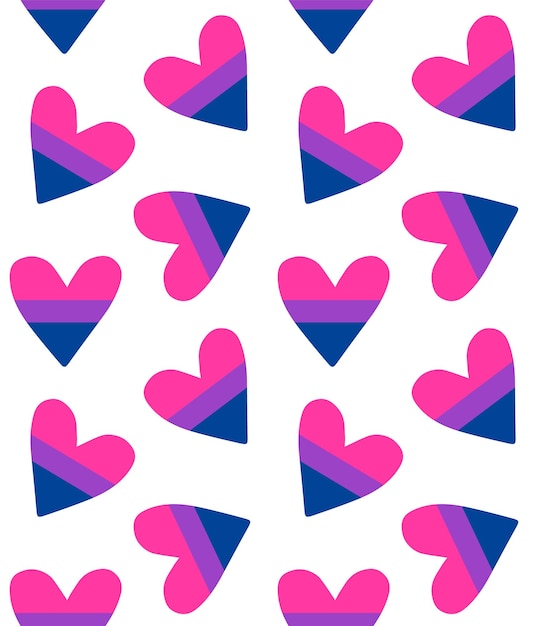 Vector vector seamless pattern of hand drawn bi bisexual flag heart