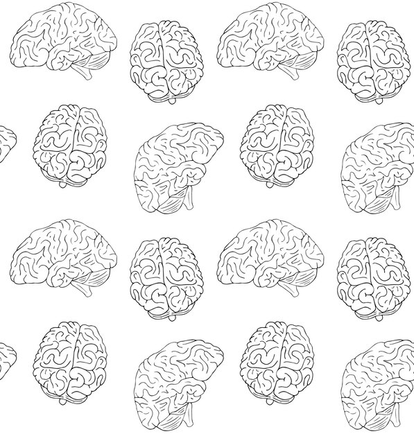 Vector seamless pattern of hand drawn brain