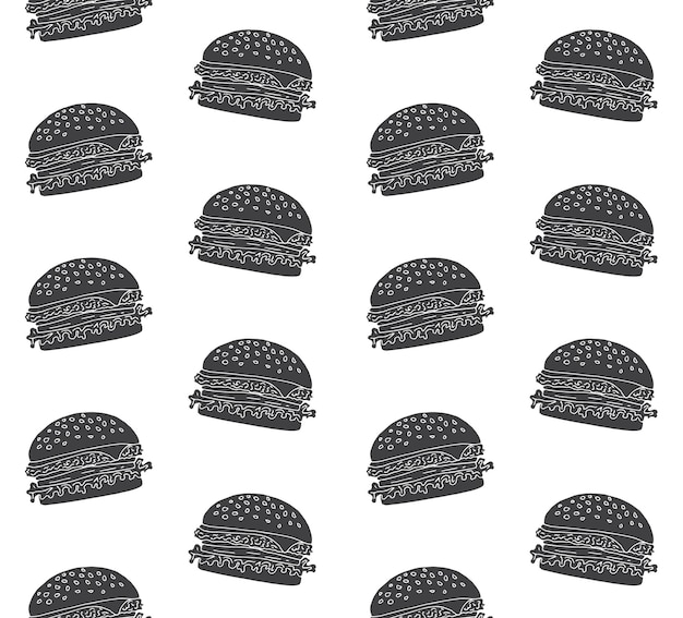 Vector seamless pattern of hand drawn burger