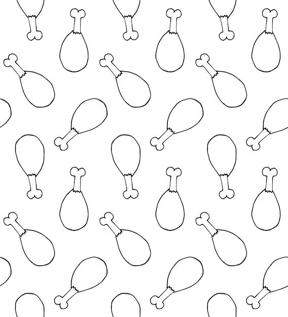 Vector seamless pattern of hand drawn chicken leg