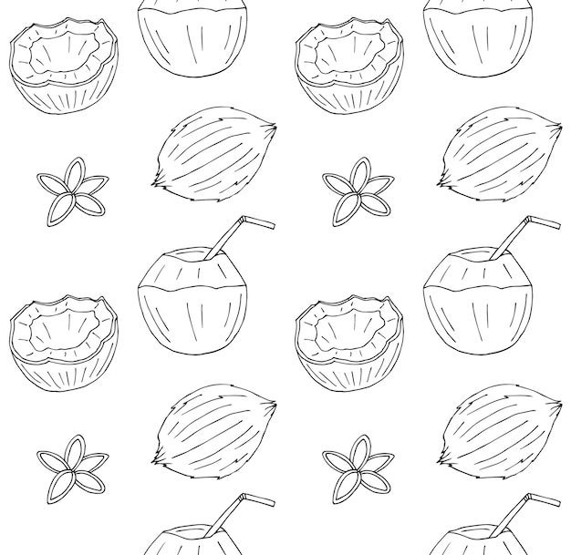 Vector seamless pattern of hand drawn coconut