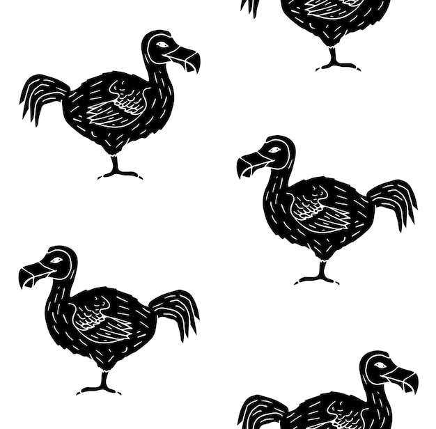 Vector seamless pattern of hand drawn dodo bird