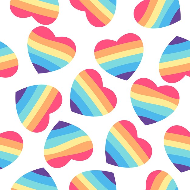 Reticolo senza giunte dei cuori arcobaleno di doodle lgbt orgoglio disegnato a mano isolati su priorità bassa bianca