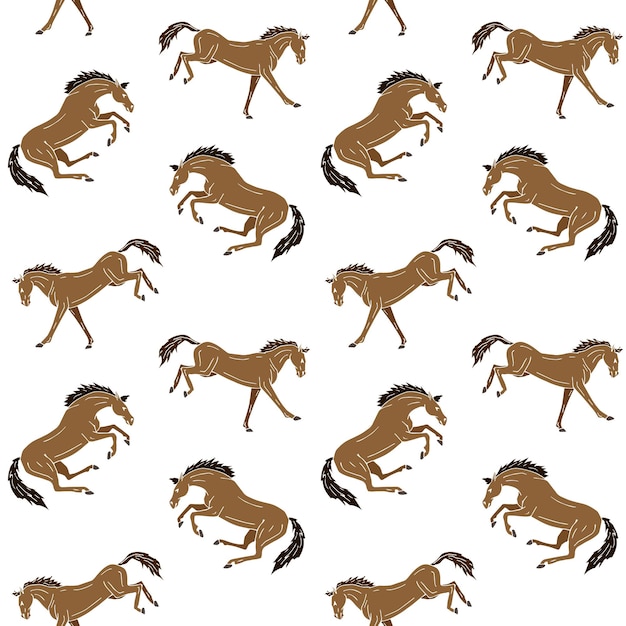 Vector seamless pattern of hand drawn horse