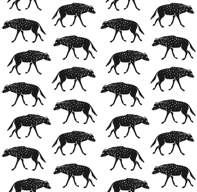 Vector seamless pattern of hand drawn hyena