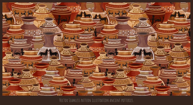 Vector Seamless pattern hand drawn illustration ancient potteries art