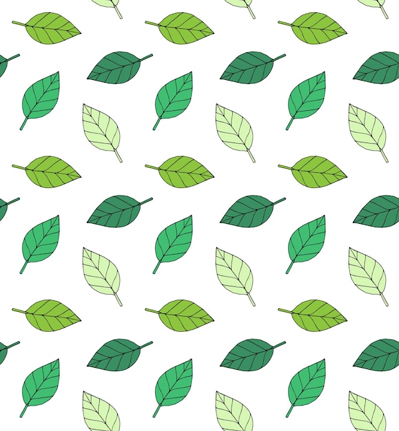 손으로 그린 나뭇잎의 원활한 패턴 벡터