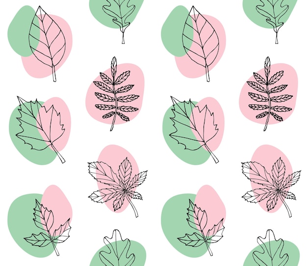 Vector seamless pattern of hand drawn leaves