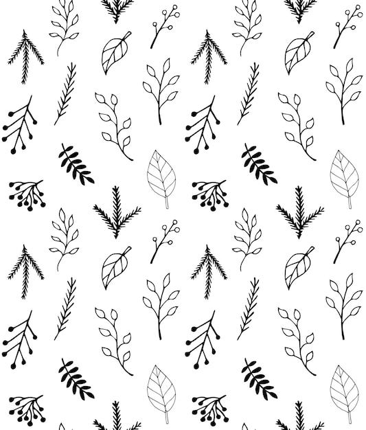 Vector seamless pattern of hand drawn leaves