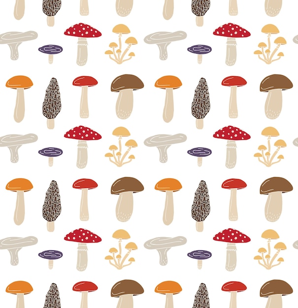 Vector seamless pattern of hand drawn mushroom